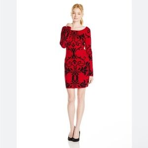 Derek Heart Red and Black Long Sleeve sweater Dress
